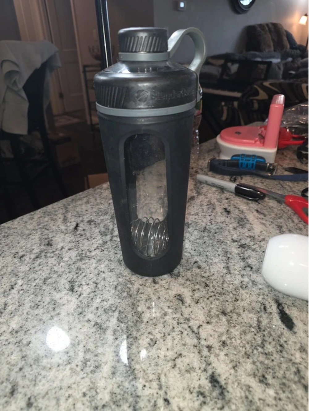 BlenderBottle Classic Black Shaker Bottle with Loop Top Lid and Wire Whisk